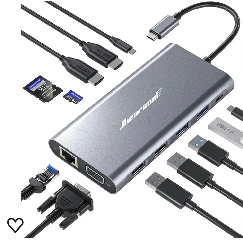 Hiearcool Docking Station for laptop, Quadruple Display USB C 12 in 1 New